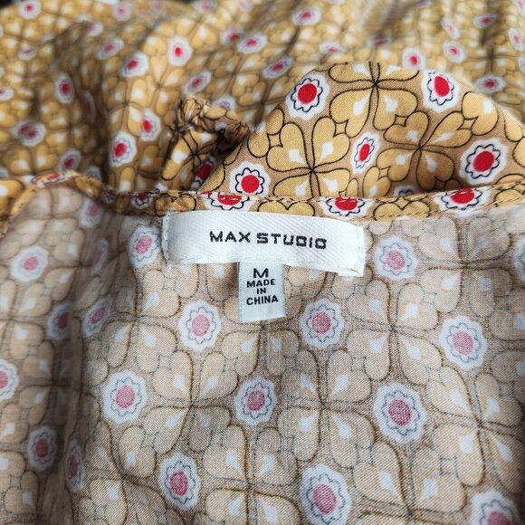 Max Studio Yellow 3/4 Sleeve Surplice Neck Midi Dress Womens M Boho Indie - Picture 7 of 9